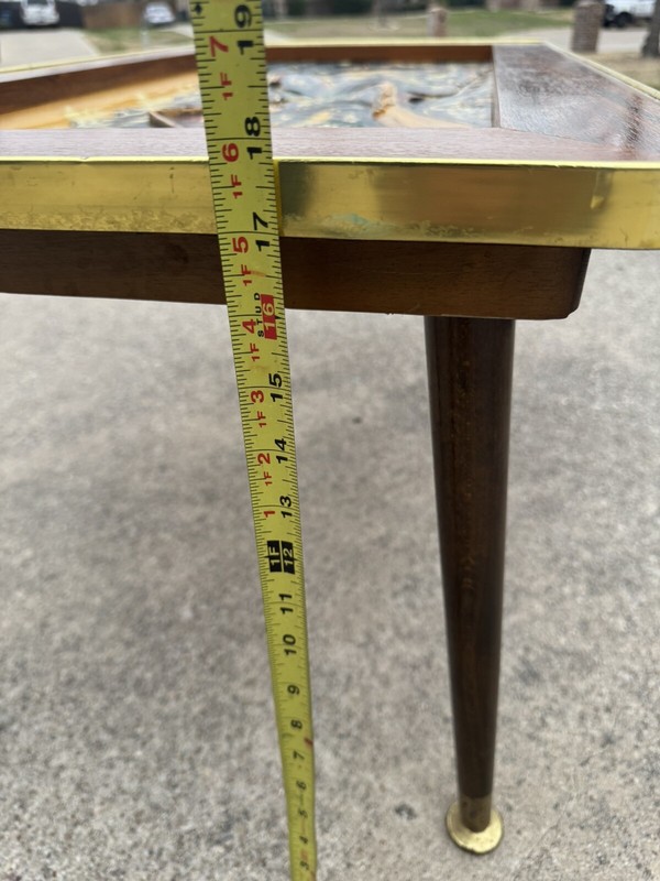 Mid-Century Modern Coffee Table w/ Black Forest Wood Carving Landscape Scene gallery