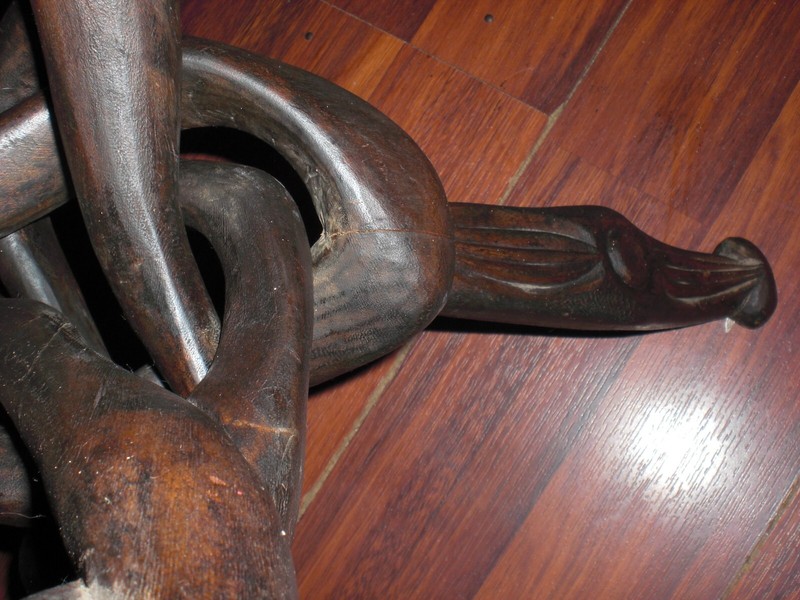Vintage Rustic Lodge twisted Driftwood TIN TRAY end table carved Legs 20 X 19 In gallery