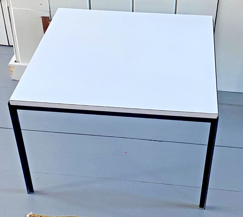 Vintage MCM Knoll T-Bar End Table 24" square 16" tall Metal Laminate Black White gallery
