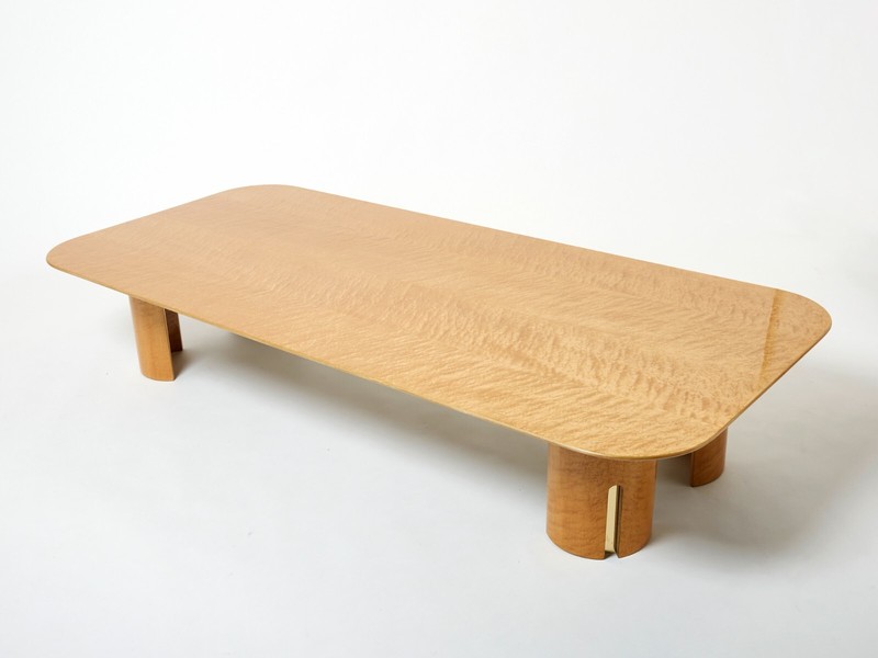 Extra Large maple brass coffee table Giovanni Offredi Saporiti 1980s