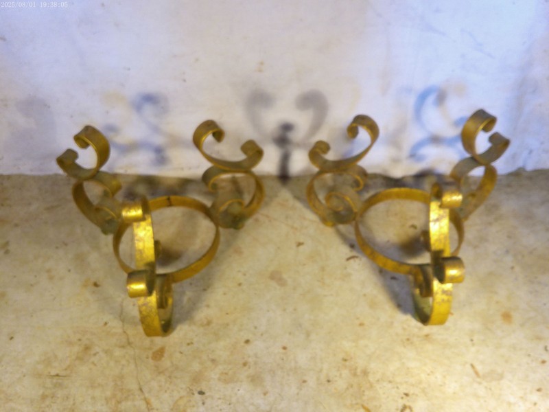 VINTAGE PAIR OF MID CENTURY GILT WROUGHT IRON END TABLES gallery