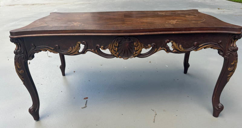 Edwardian Rococo Style Satinwood Italy Marquetry Inlay Coffee Table 32″x18″