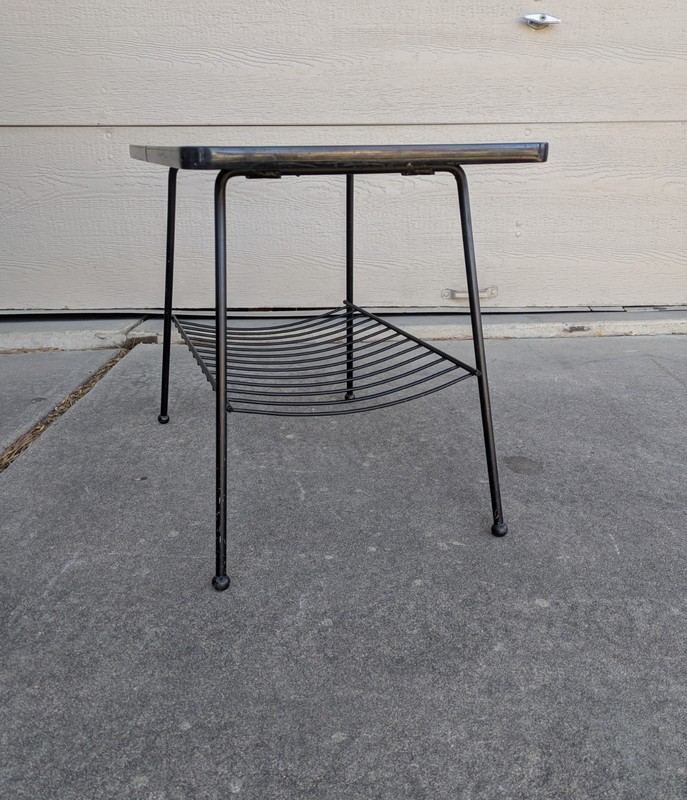 Vintage Mid Century Modern Atomic Wrought Iron End Table Magazine Rack K19 gallery