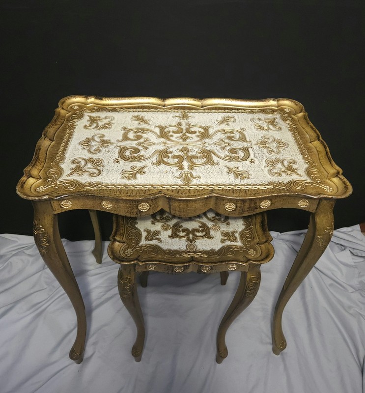 Italian Florentine Gold Gilt Vintage Nesting Tables (2)