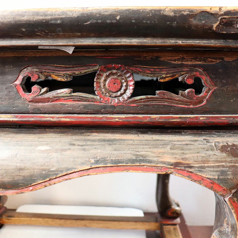 Antique Chinese Qing Red & Black Lacquered Elm Square Center Table 18th century gallery