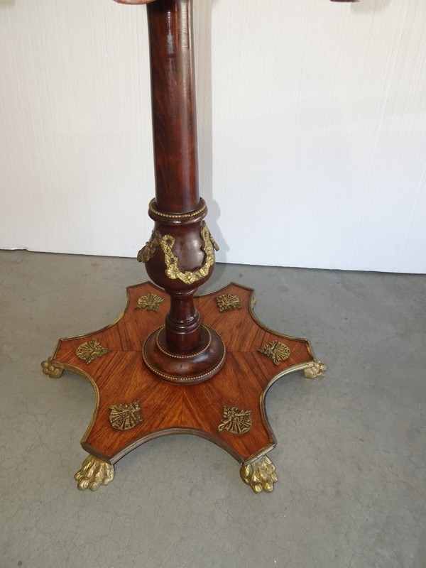 French Louis XVI Burl Marquetry Side Table Sun Burst Design w Brass Claw Feet gallery