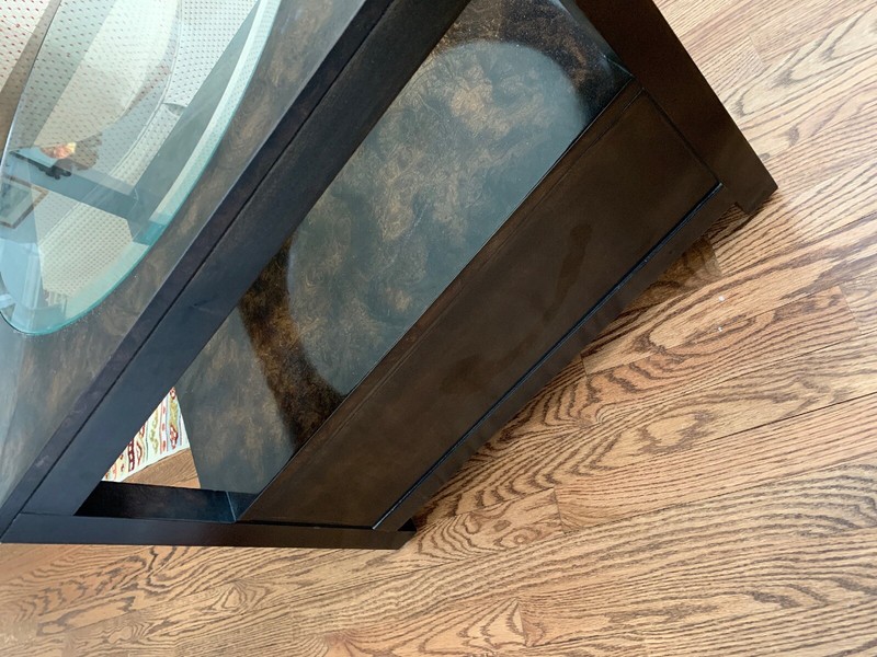 BERNHARD ROHNE For MASTERCRAFT Burl Wood Table w/Glass Insert gallery