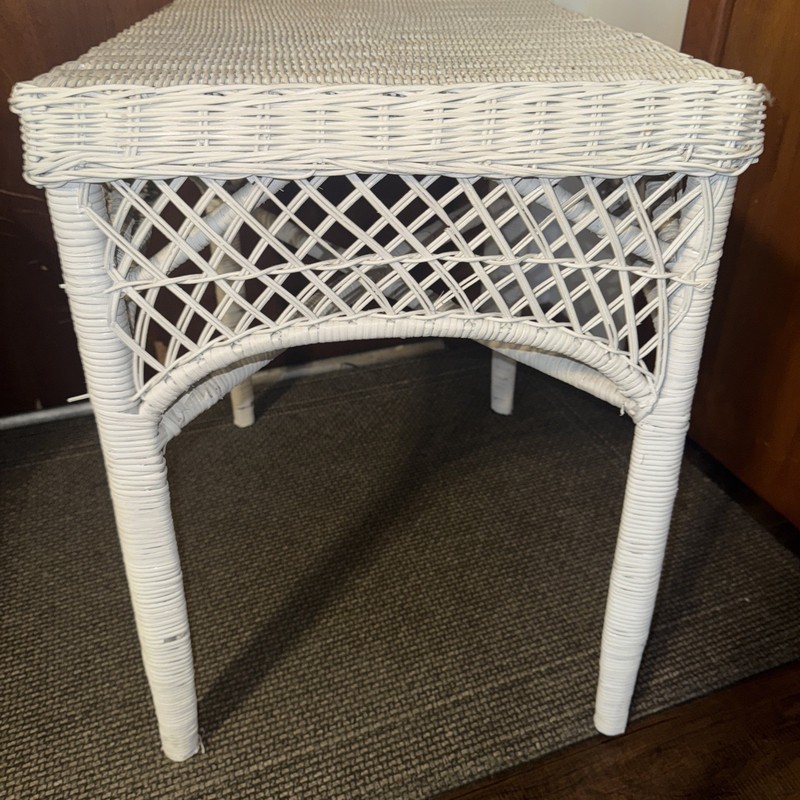 Vintage Ornate Woven White Rattan and Wicker MCM Table 24x17” 24”tall gallery