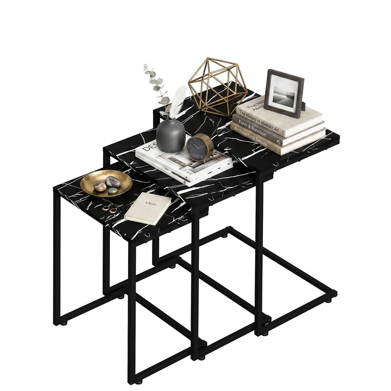 Black Nesting Coffee Table Set of 3 C Table for Living Room Sofa Metal Legs