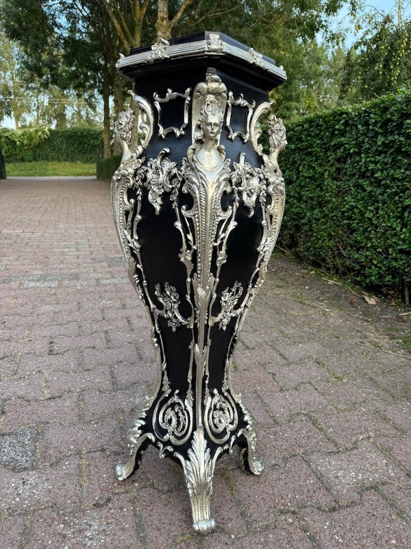Pedestals display stands Italian Baroque Black Silver Marble Top Pair XL 43in gallery