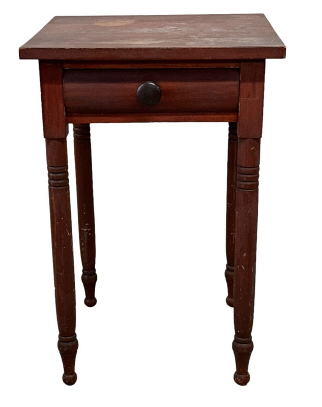 Antique Red Sheraton Table night stand Primitive Farm Fresh 1830