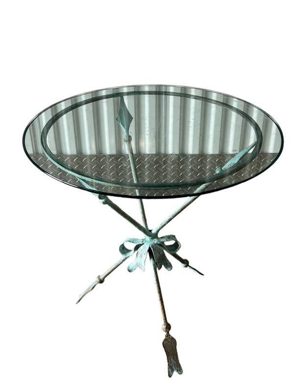 Large Neoclassical Vert De Gris Crossed Arrow Side Table