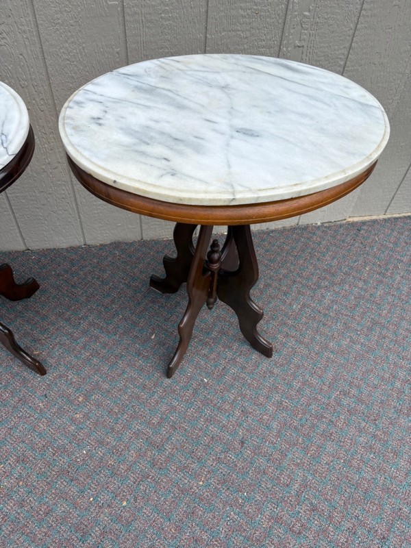 67778 PAIR of Victorian Marble Top Side Tables with Carved Bases gallery