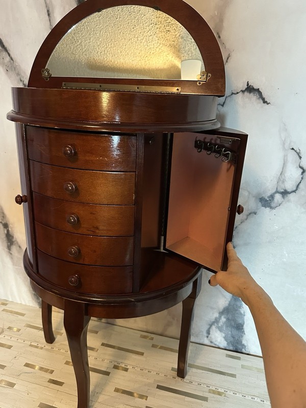 French Louis XVI Style Half Moon Flip Top Side Jewelry Cabinet Table Vintage gallery