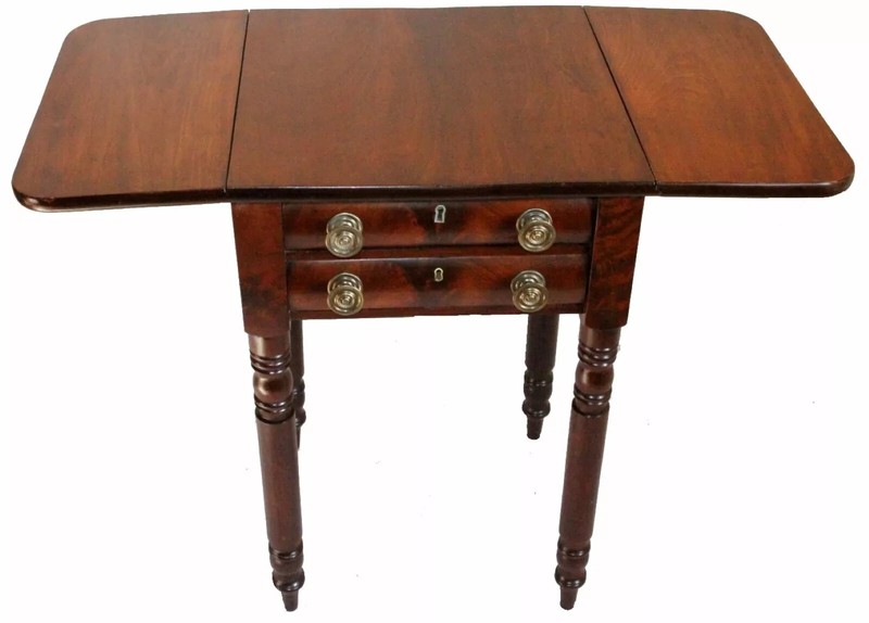 Great 19th C. American Walnut Drop Leaf Side End Pembroke Table with Two Drawers