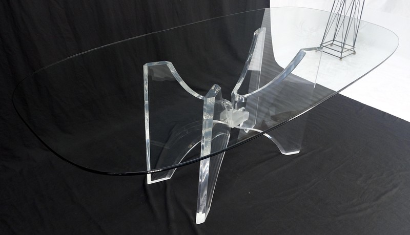 Oval Boat Shape Glass Top Butterfly Lucite Base 88" Long Dining Conference Table gallery
