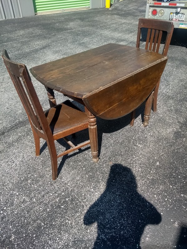 Antique Primitive Oak Drop Leaf Farmhouse Kitchen Table