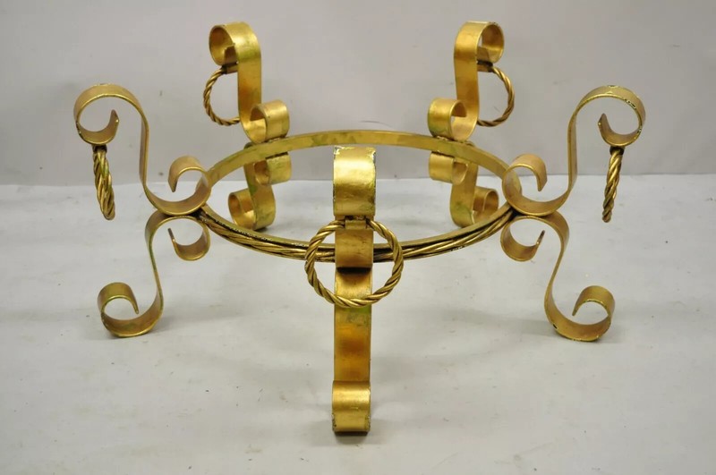 Hollywood Regency Gold Iron Scroll Agate Stone Specimen Resin Top Coffee Table gallery