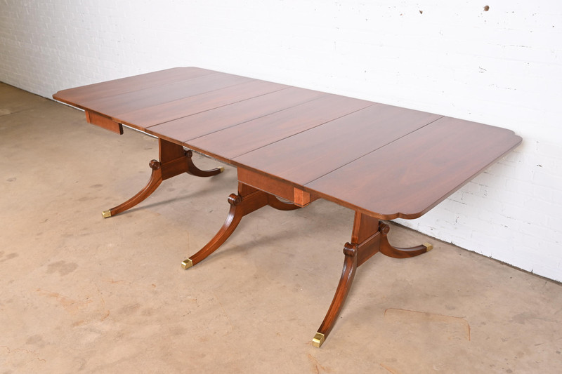 Drexel Georgian Mahogany Triple Pedestal Extension Dining Table, Refinished