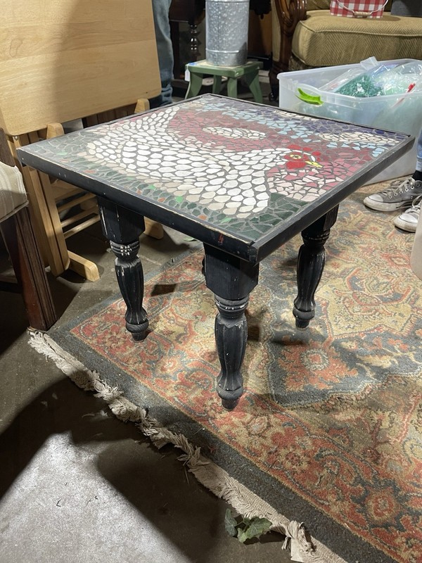 Pair Of Antique French Country Mosaic Chicken Rooster Side Tables Farmhouse gallery