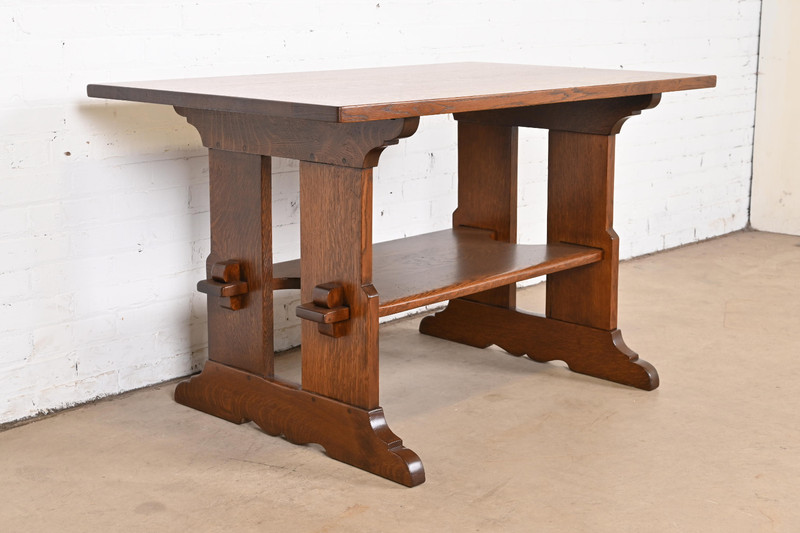 Gustav Stickley Mission Oak Arts & Crafts Trestle Library Table or Writing Desk gallery