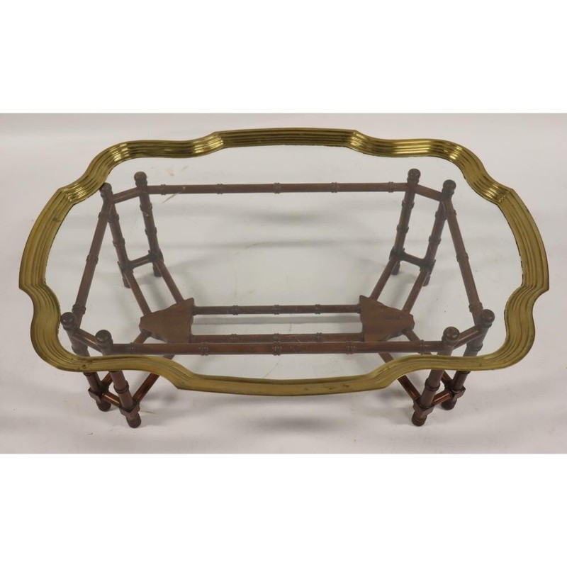 20th Century Hollywood Regency Style Faux-Bamboo Glass Tray-Top Coffee Table gallery