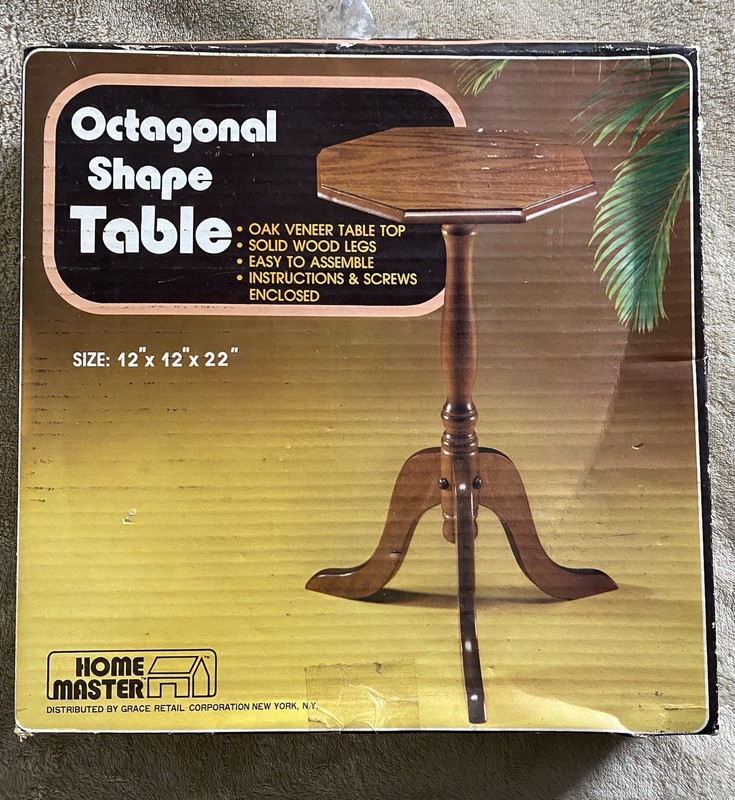 VTG 1980’s Grace Retail Corp. Octagonal Shape Table Oak Venner Solid Wood Taiwan