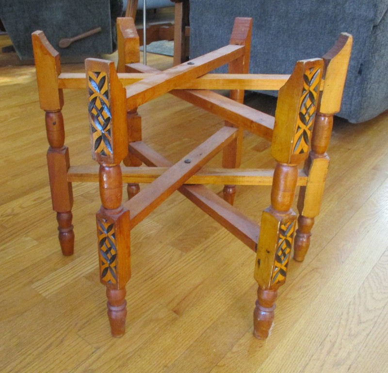 Vintage Moroccan Boho MCM Carved Wood Wooden Folding Side End Table Base Only