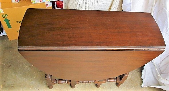 Beautiful Antique Dark Mahogany Round 48" Drop Leaf Gate Leg Table w One Drawer gallery