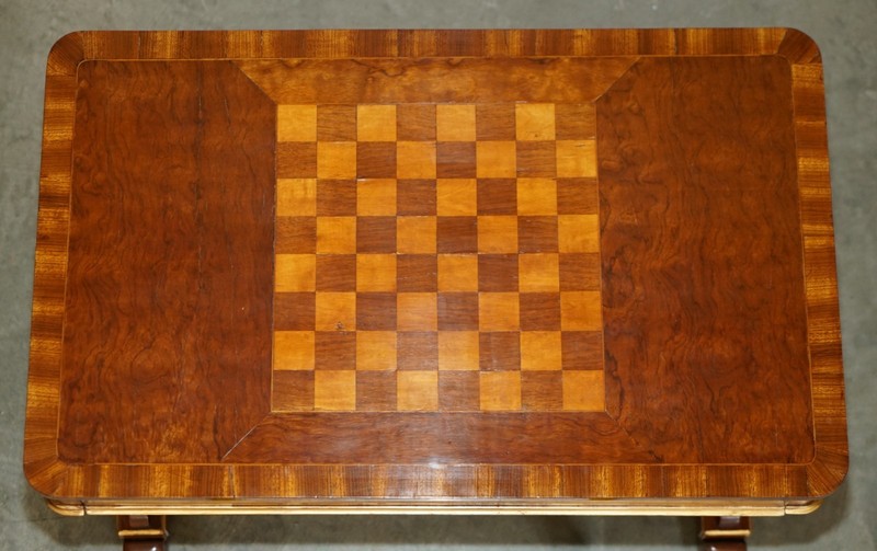 RESTORED WALNUT SATINWOOD & MAHOGANY ANTIQUE VICTORIAN CHESSBOARD GAMES TABLE gallery