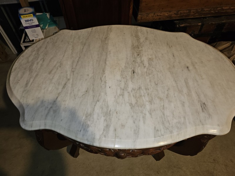 Antique Victorian Carrera Marble Turtle Top Parlor Table gallery