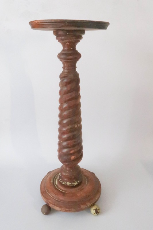 Antique Hand Carved Twisted Wood Pedestal / Plant Stand (36″ High)