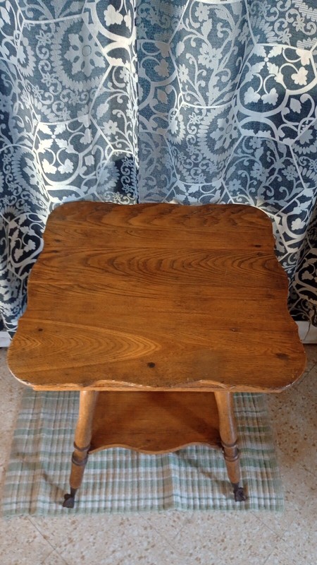 Victorian style glass ball claw footed scalloped edge Oak table, antique, used. gallery