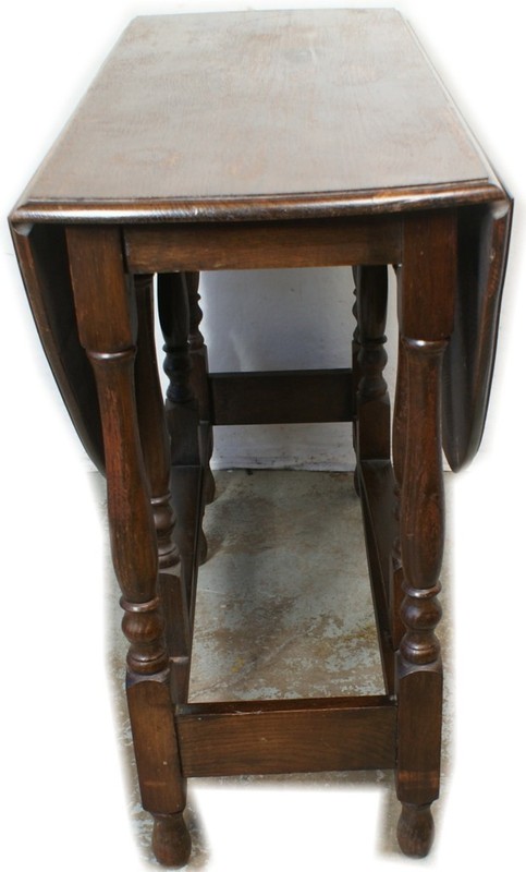 Solid British Tiger Oak Shabby Antique Drop Leaf Gate Leg Table England gallery
