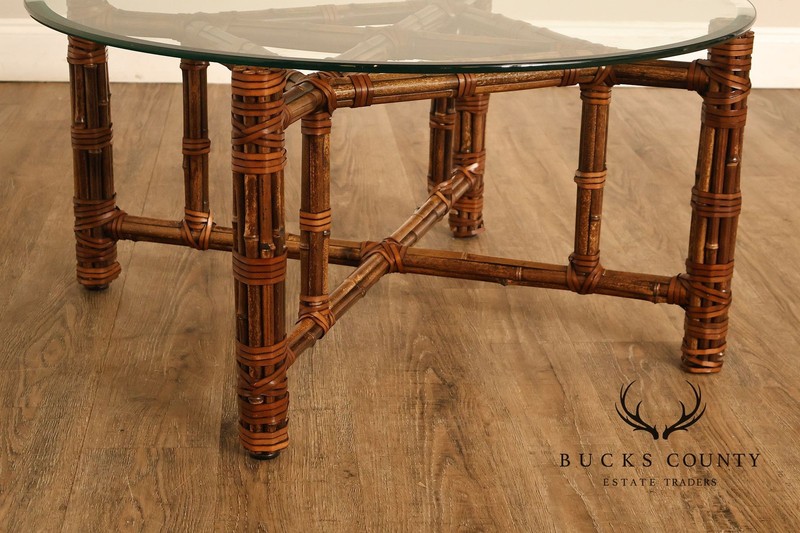 McGuire Bamboo And Rattan Round Glass Top Coffee Table gallery