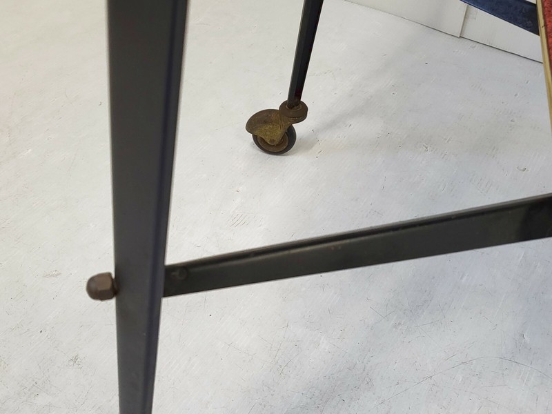 Vintage 1960 Rolling Serving Table In Fused Steel & Skai 60S 1960S gallery