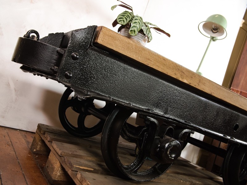 Mining Cart Table 1920s Decauville Industrial Train Coffee Table Oak Top Wheels gallery