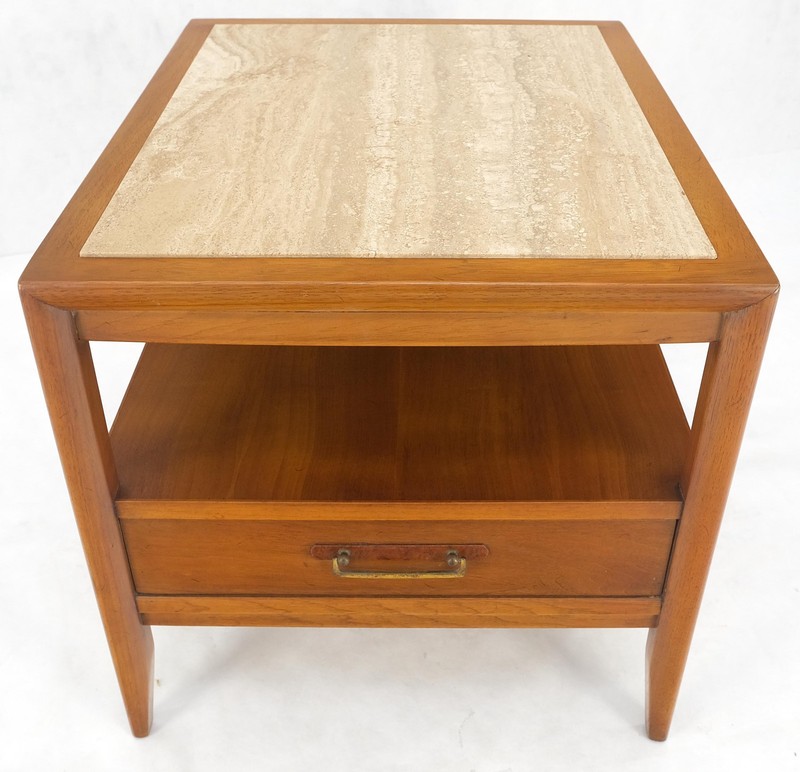 Drexel Travertine Top Walnut Base Rectangle One Drawer Side End Table Stand MINT gallery