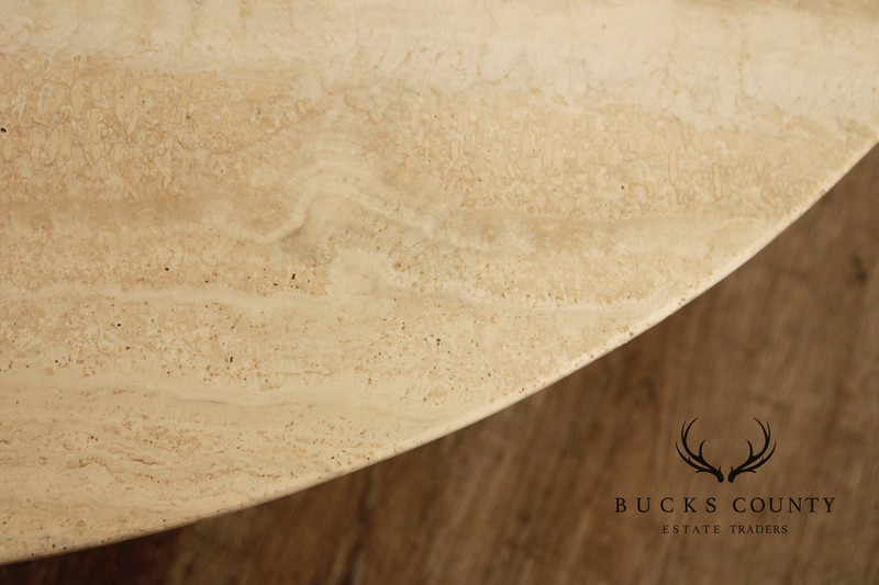 Stone International Round Travertine Top 'Flute' Coffee Table gallery