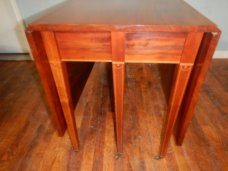 Antique Inlaid Hepplewhite Drop Leaf Table Double Gate Leg Mahogany