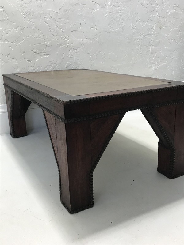 Early 20th Century English Arts & Crafts Copper Nailhead Wood Table gallery