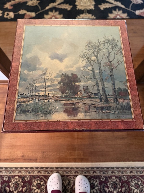 Vintage Folding Tray Table with Signed A. Herbe Landscape Art Top – Mid Century gallery
