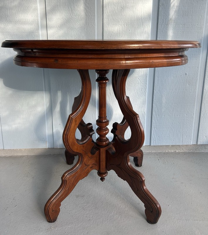 Antique Victorian Oval Parlor Table-Eastlake End Table-Carved Oak Display Stand gallery