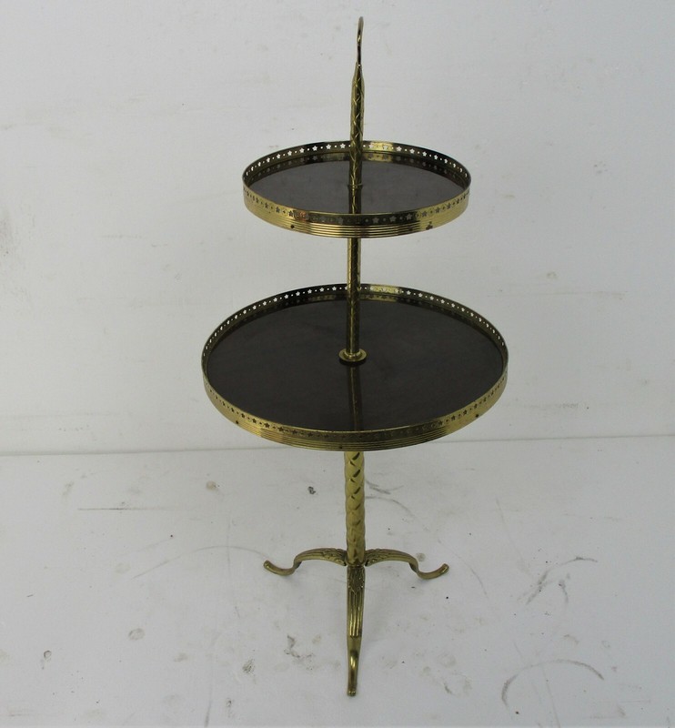 Pedestal Two Tier Cake Stand Vintage Hollywood regency style Veneer Brass HTF gallery
