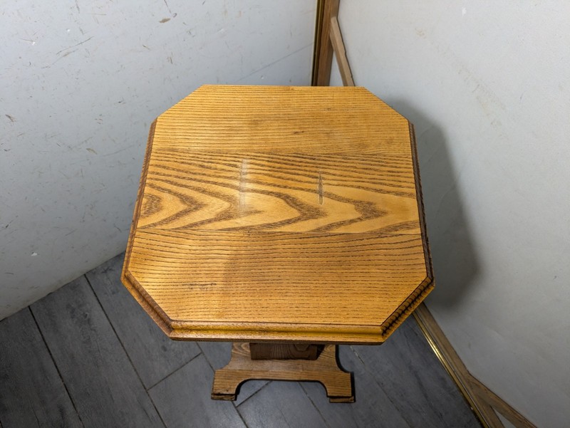 Vintage Mission Solid Oak Wood Pedestal Octagonal Table Plant Stand Arts Crafts gallery