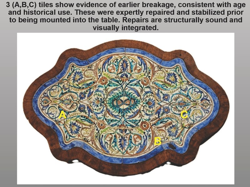 Antique Kutahya Iznik Style Tile Panel Coffee Table Ottoman Armenian Polychrome gallery