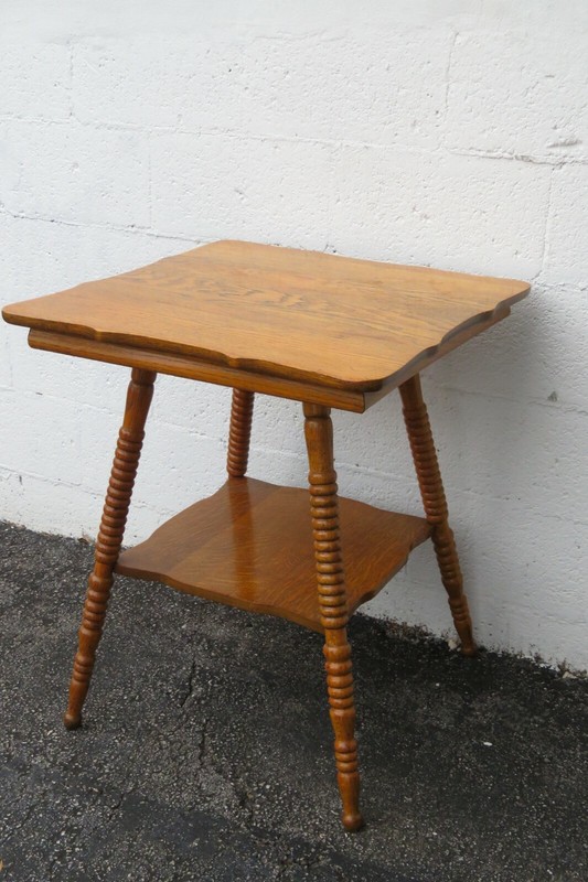 Early 1900s Tiger Oak Carved Large Side End Center Table 2607 gallery