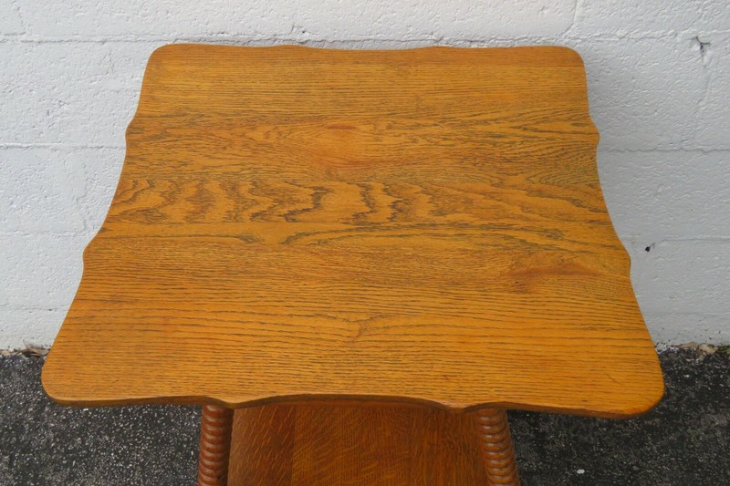 Early 1900s Tiger Oak Carved Large Side End Center Table 2607 gallery
