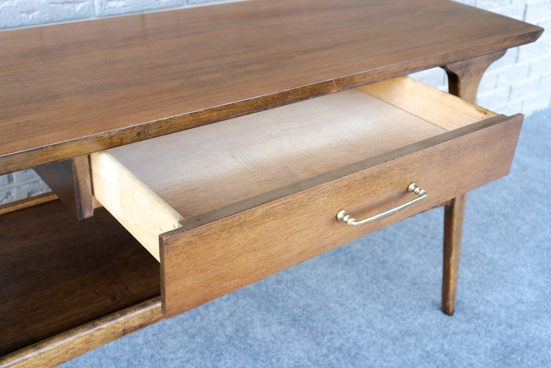 Mid Century Danish Modern Pearsall Style Walnut & Ash Two Tier Console Table gallery