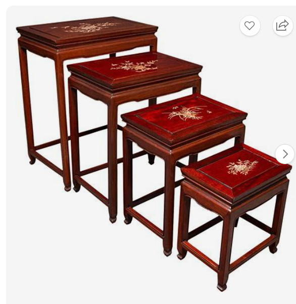Chinese Wooden and Mother of Pearl Inlay Pedestal/Side Table